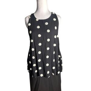 Blu Pepper Black and White Chenille Polka Dot  Loose Sleeveless Large Tank Top
